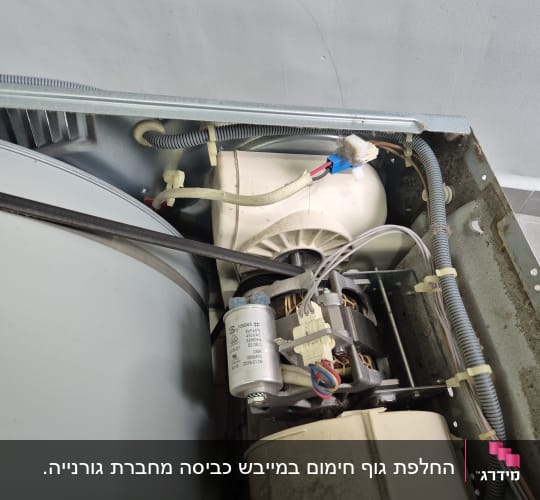 מנוע חשמלי עם חוטים ומחברים בתוך מכשיר